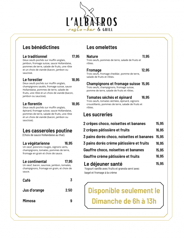 Menu dejeuner du Dimanche